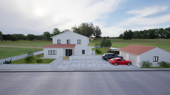 Haus mit Weißputzfassade Visualisierung eines modernen Hauses mit eleganter Weißputz-Fassade, dargestellt im 3D-Rundgang
